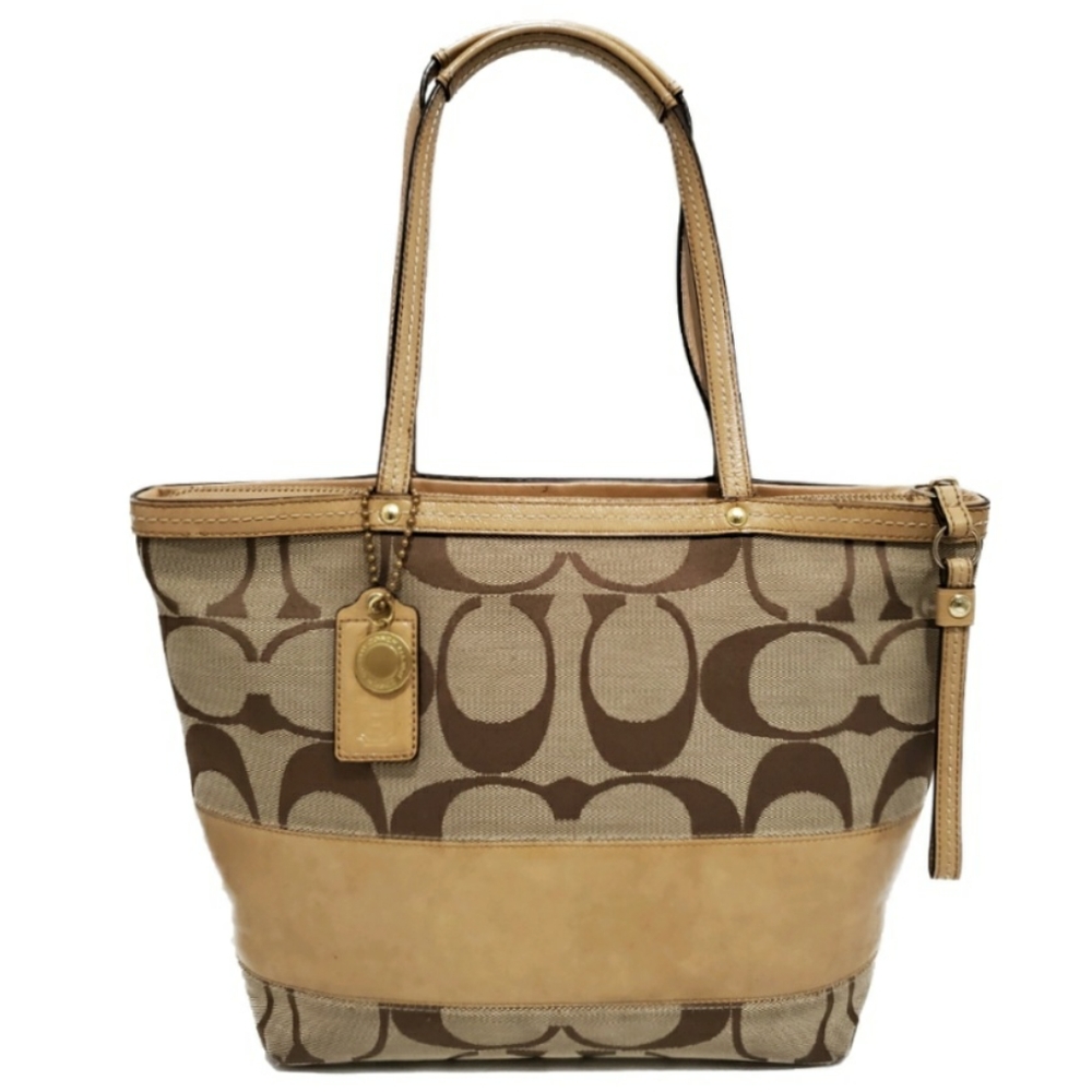 COACH Signature Leather Stripe Shoulder Tote